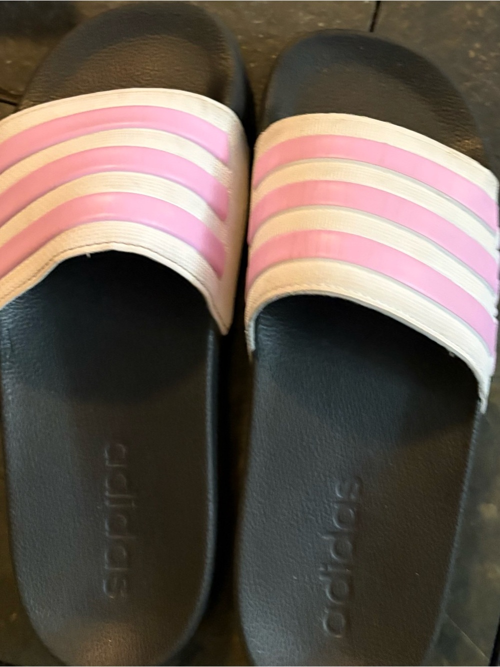 adidas Women’s Black Footbed Slide Sandals with Pink & White Straps